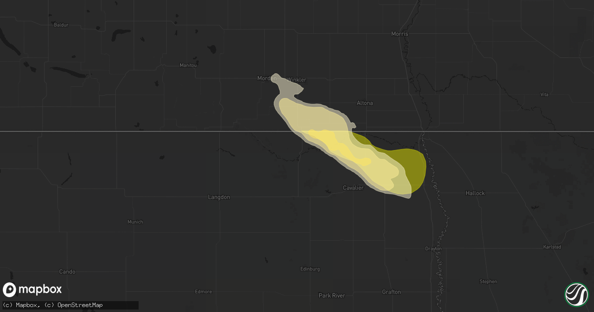 Hail map in Walhalla, ND on July 26, 2026