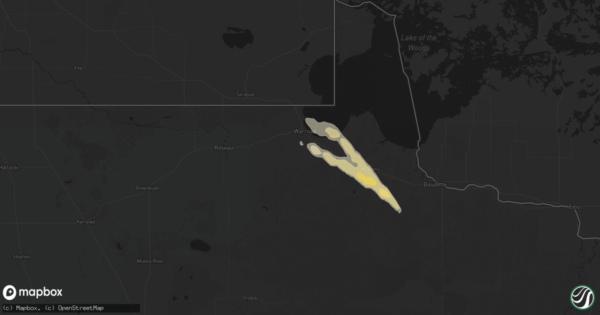 Hail map in Warroad, MN on July 26, 2026