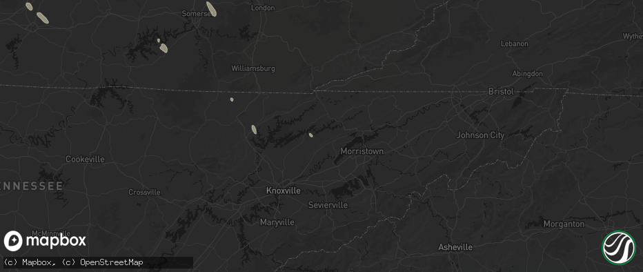 Hail map in Washburn, TN on July 26, 2026