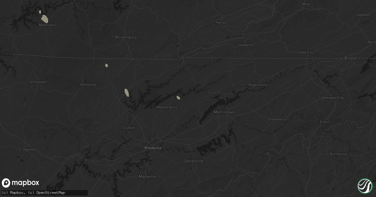 Hail map in Washburn, TN on July 26, 2026
