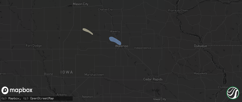 Hail map in Waterloo, IA on July 26, 2026