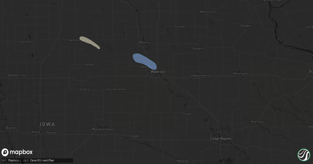 Hail map in Waterloo, IA on July 26, 2026