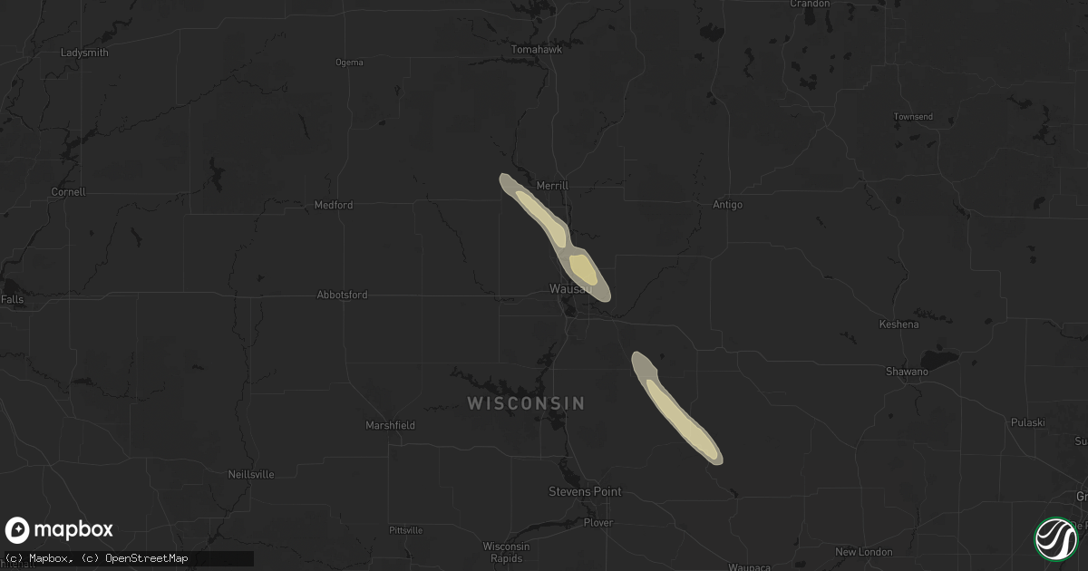 Hail map in Wausau, WI on July 26, 2026