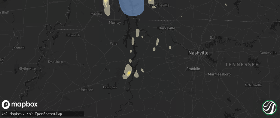 Hail map in Waverly, TN on July 26, 2026