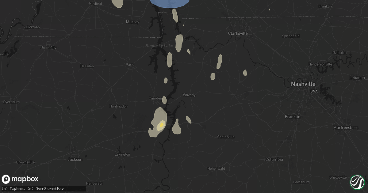 Hail map in Waverly, TN on July 26, 2026