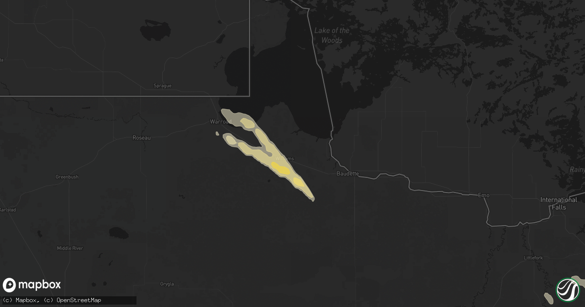 Hail map in Williams, MN on July 26, 2026