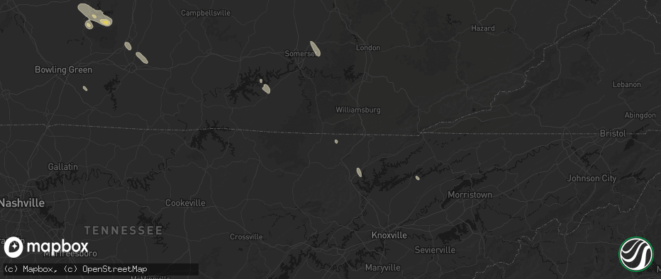 Hail map in Winfield, TN on July 26, 2026