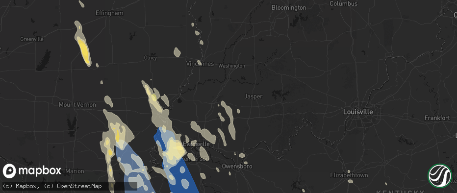 Hail map in Winslow, IN on July 26, 2026