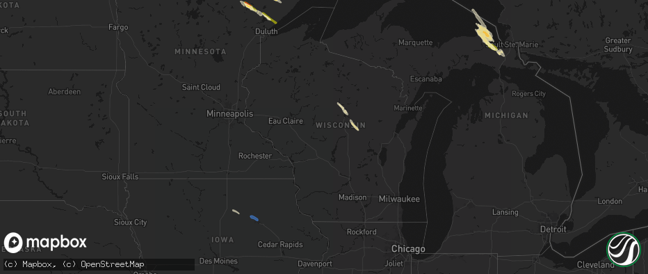 Hail map in Wisconsin on July 26, 2026