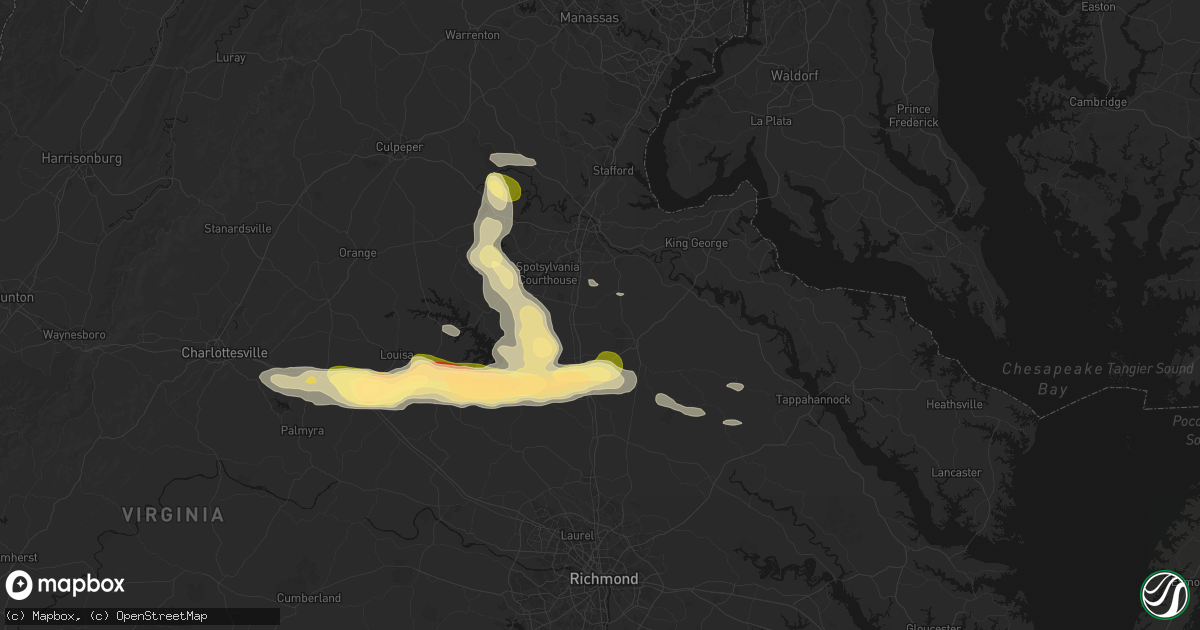 Hail map in Woodford, VA on July 26, 2026