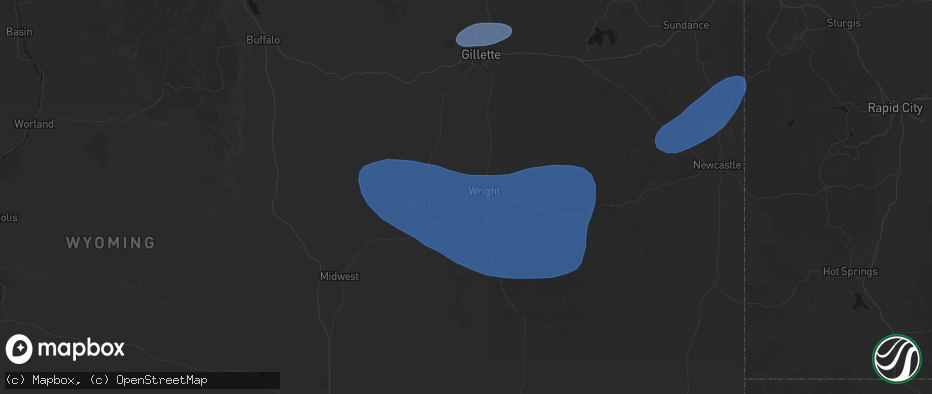 Hail map in Wright, WY on July 26, 2026