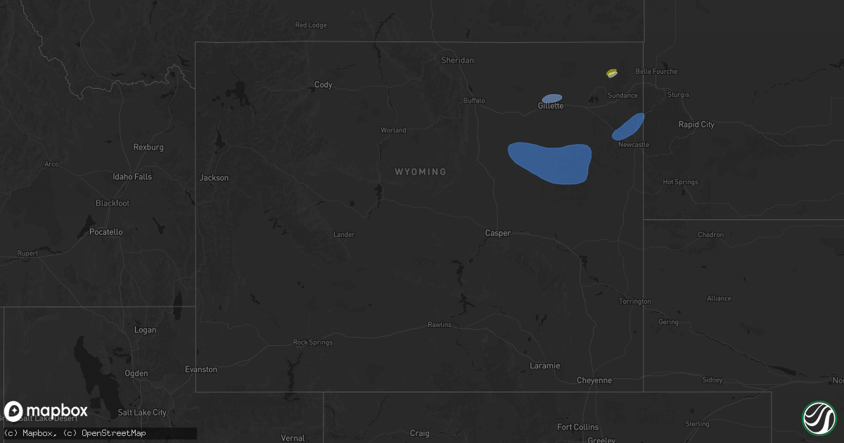Hail map in Wyoming on July 26, 2026