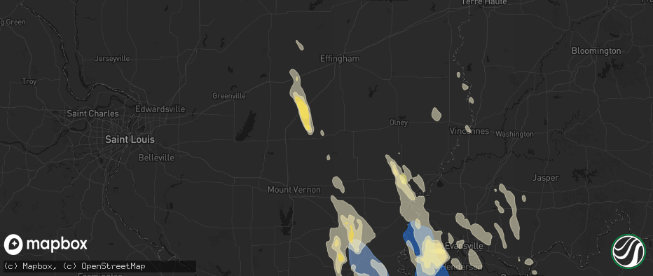 Hail map in Xenia, IL on July 26, 2026