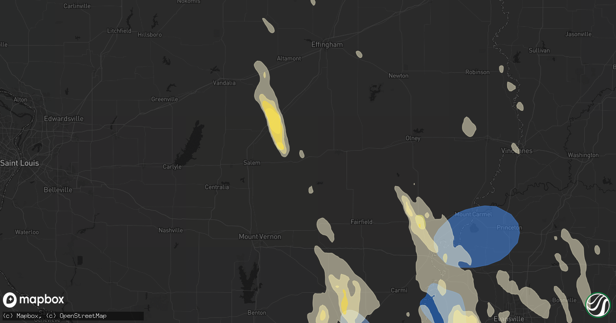 Hail map in Xenia, IL on July 26, 2026
