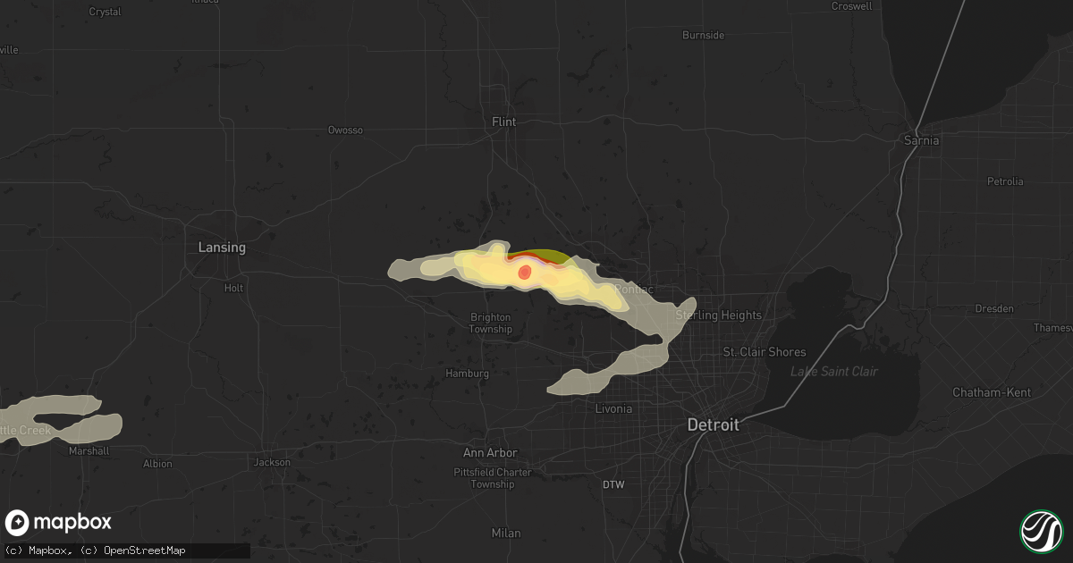 Hail map in Highland, MI on July 27, 2014