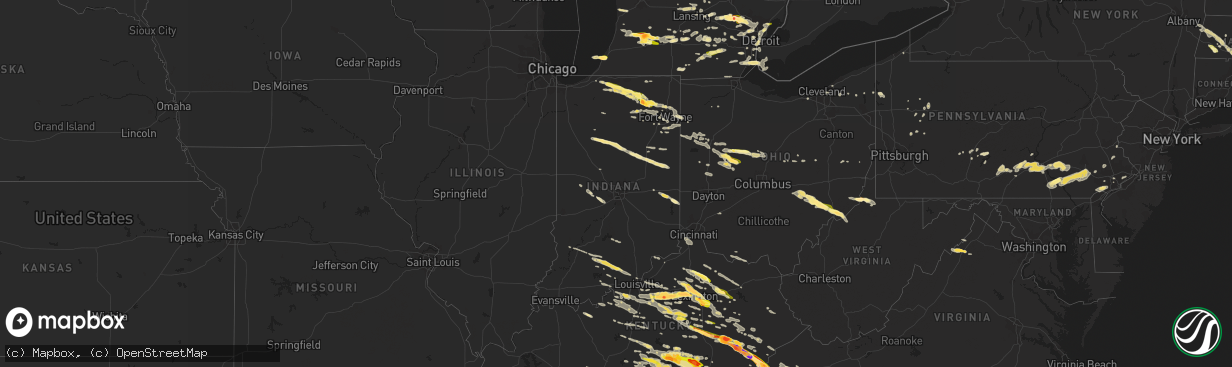 Hail map in Indiana on July 27, 2014