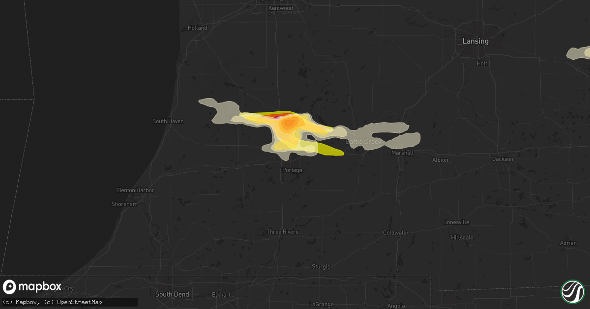 Hail map in Kalamazoo, MI on July 27, 2014