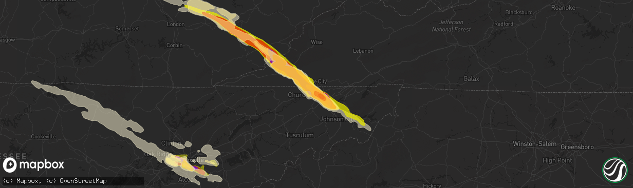 Hail map in Kingsport, TN on July 27, 2014