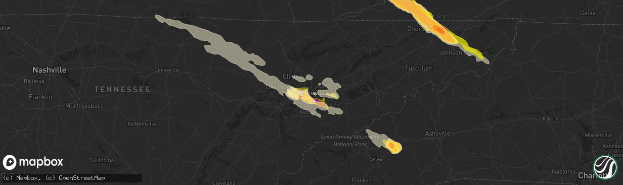 Hail map in Knoxville, TN on July 27, 2014