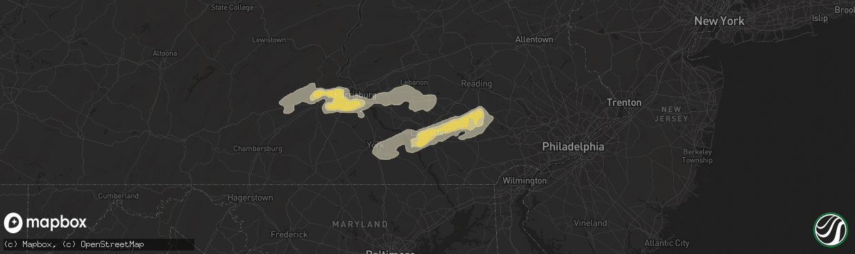 Hail map in Lancaster, PA on July 27, 2014