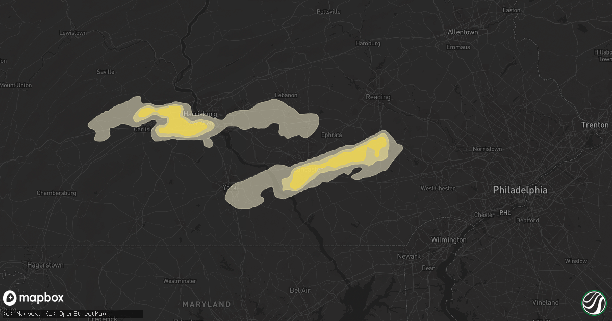 Hail map in Lancaster, PA on July 27, 2014