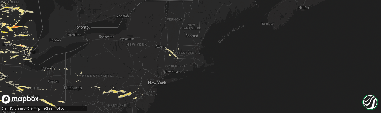 Hail map in Massachusetts on July 27, 2014