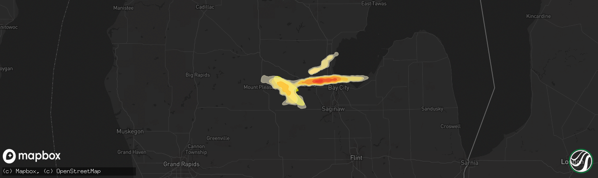 Hail map in Midland, MI on July 27, 2014