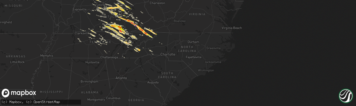 Hail map in North Carolina on July 27, 2014