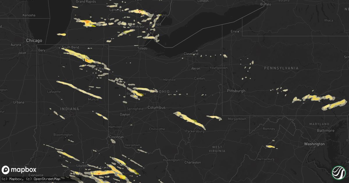 Hail map in Ohio on July 27, 2014