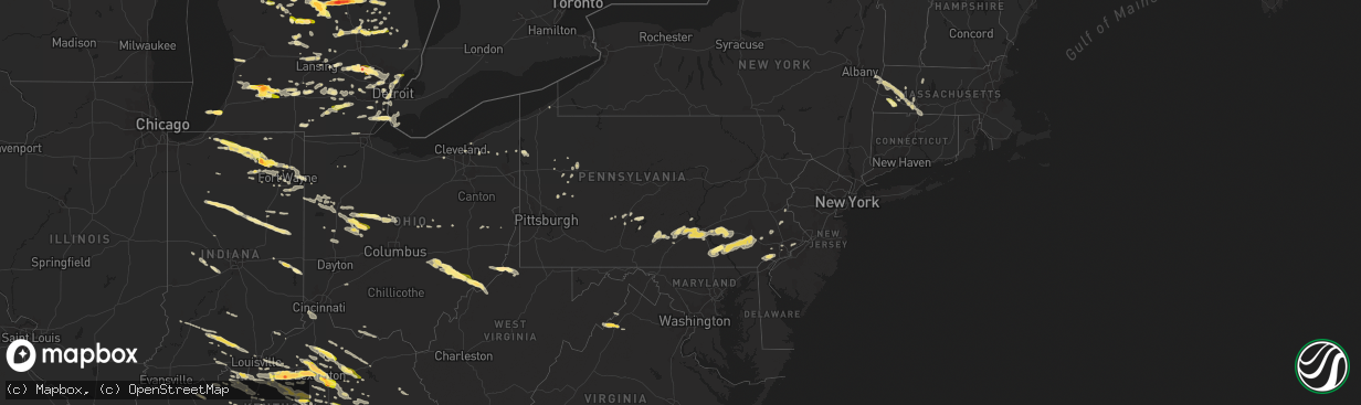 Hail map in Pennsylvania on July 27, 2014