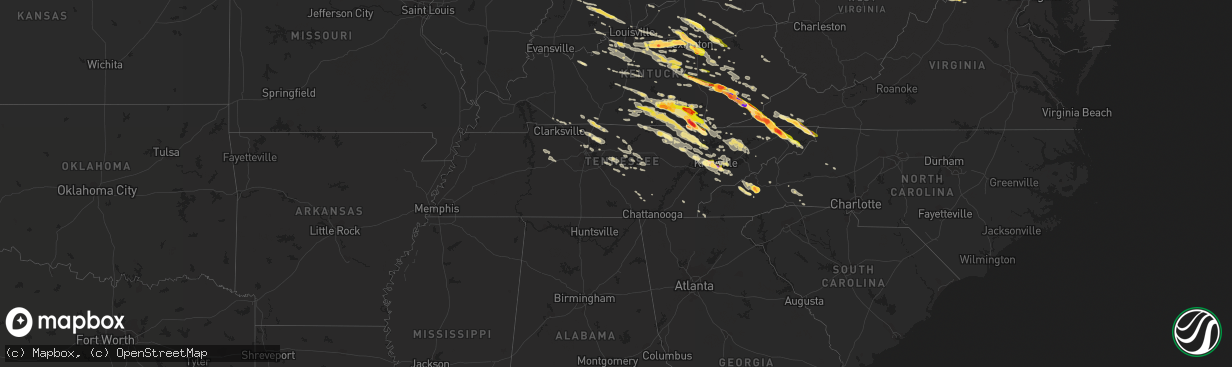 Hail map in Tennessee on July 27, 2014