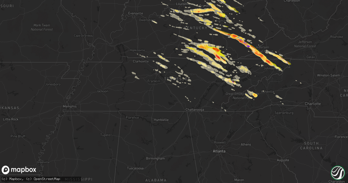 Hail map in Tennessee on July 27, 2014