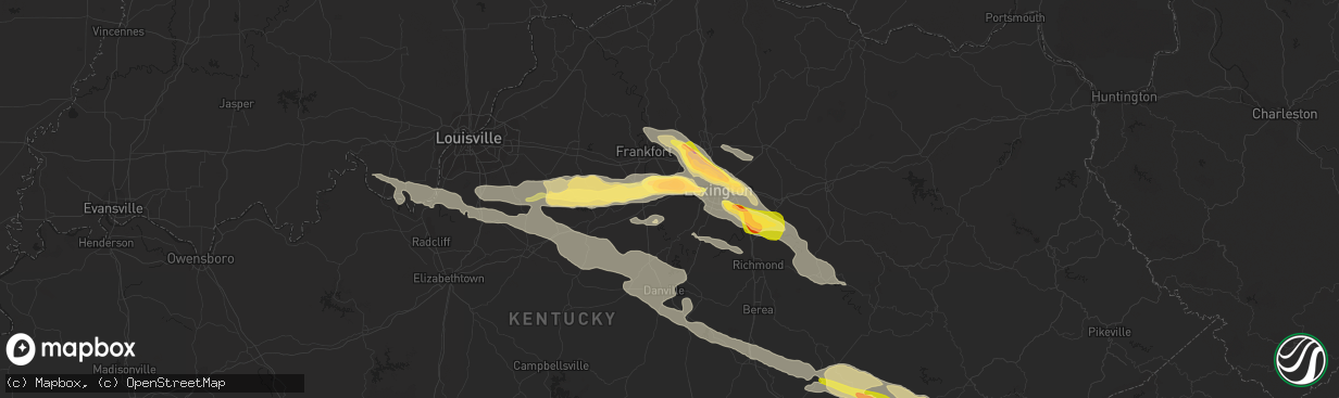 Hail map in Versailles, KY on July 27, 2014