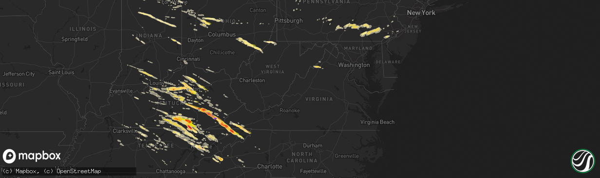 Hail map in Virginia on July 27, 2014