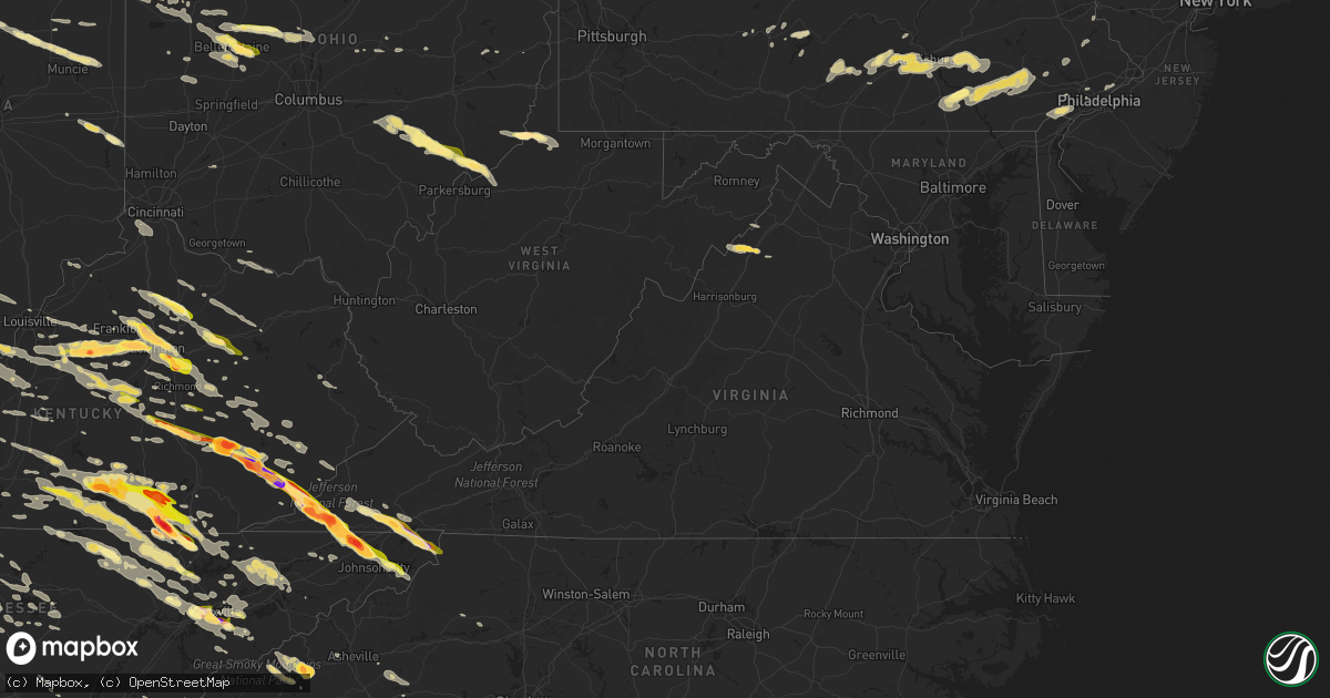 Hail map in Virginia on July 27, 2014