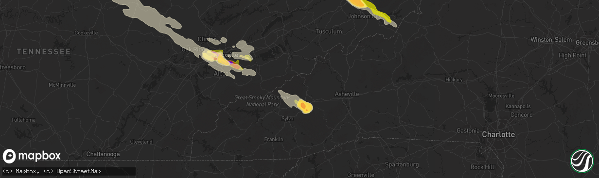 Hail map in Waynesville, NC on July 27, 2014