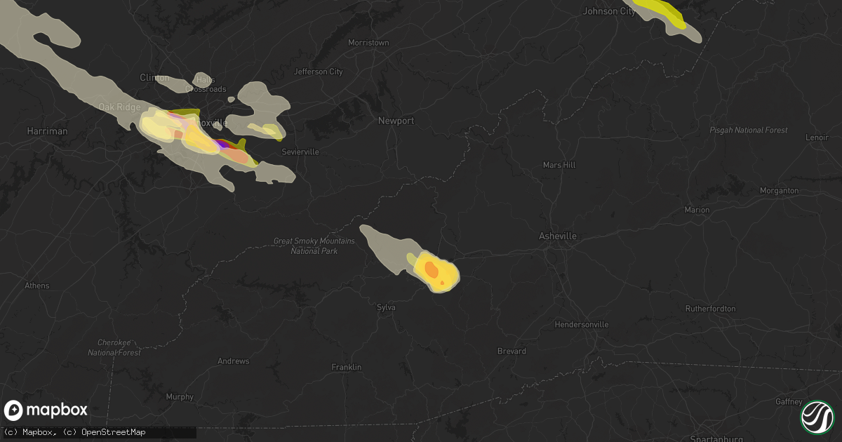 Hail map in Waynesville, NC on July 27, 2014