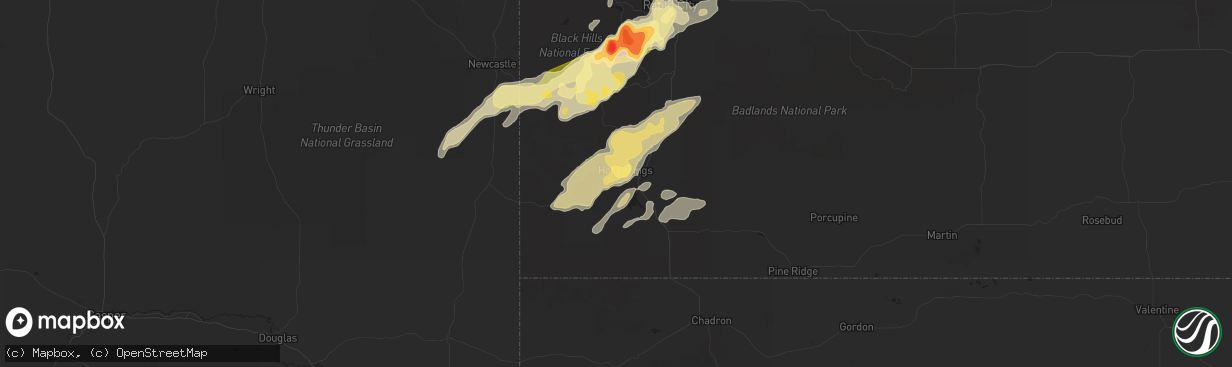 Hail map in Hot Springs, SD on July 27, 2015