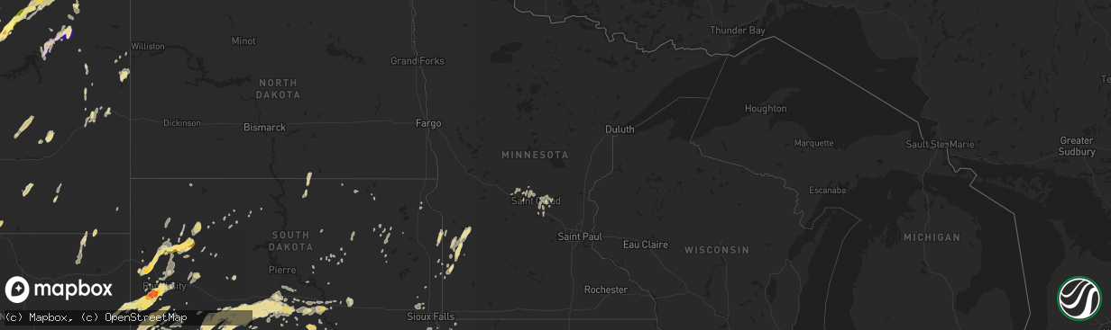 Hail map in Minnesota on July 27, 2015