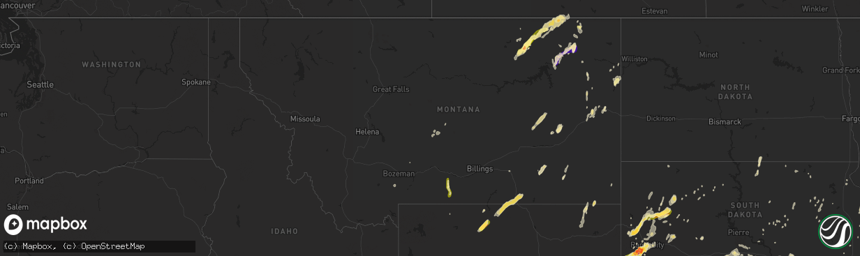 Hail map in Montana on July 27, 2015