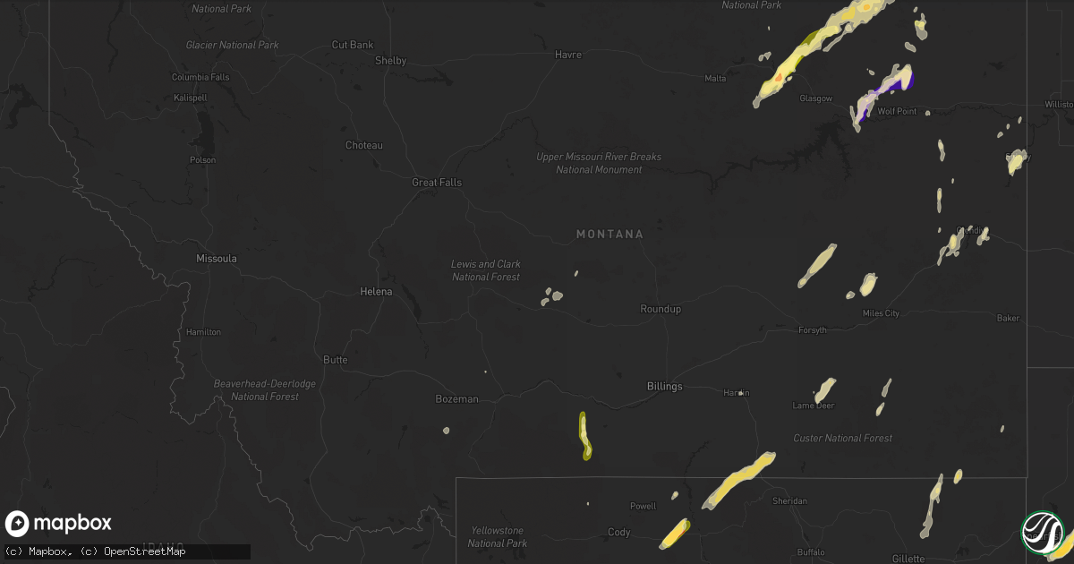 Hail map in Montana on July 27, 2015