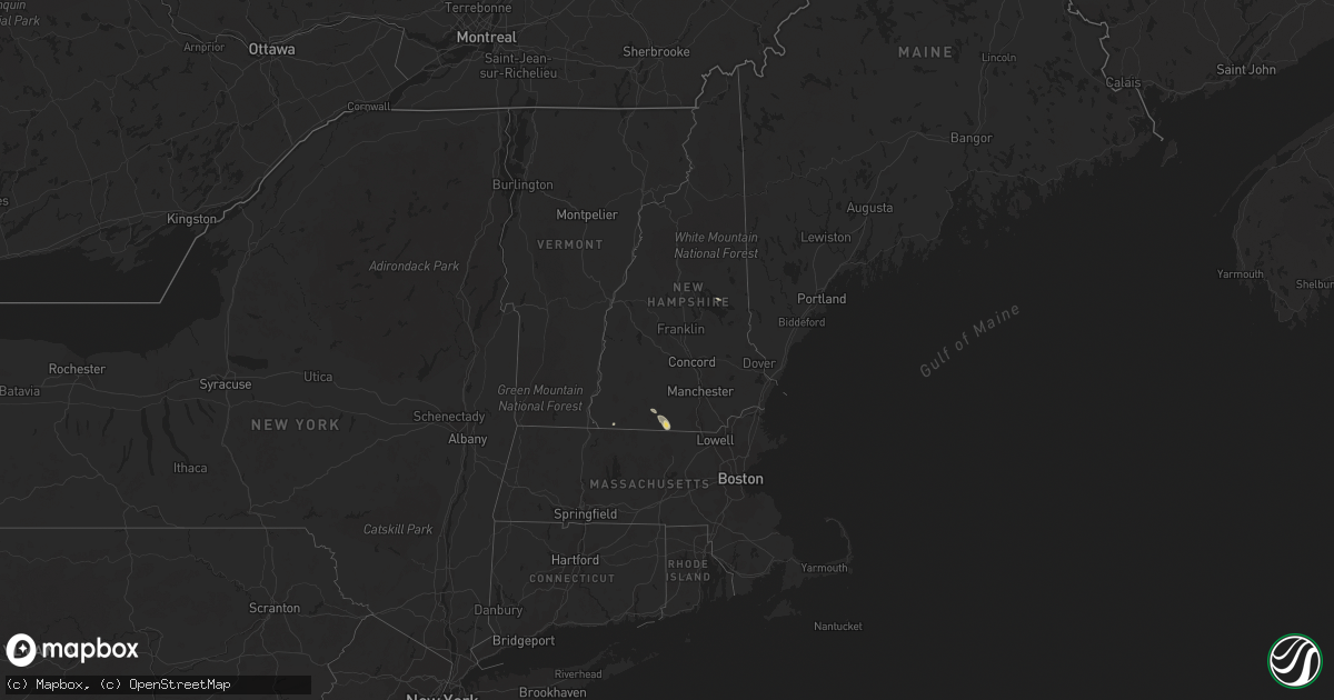 Hail map in New Hampshire on July 27, 2015