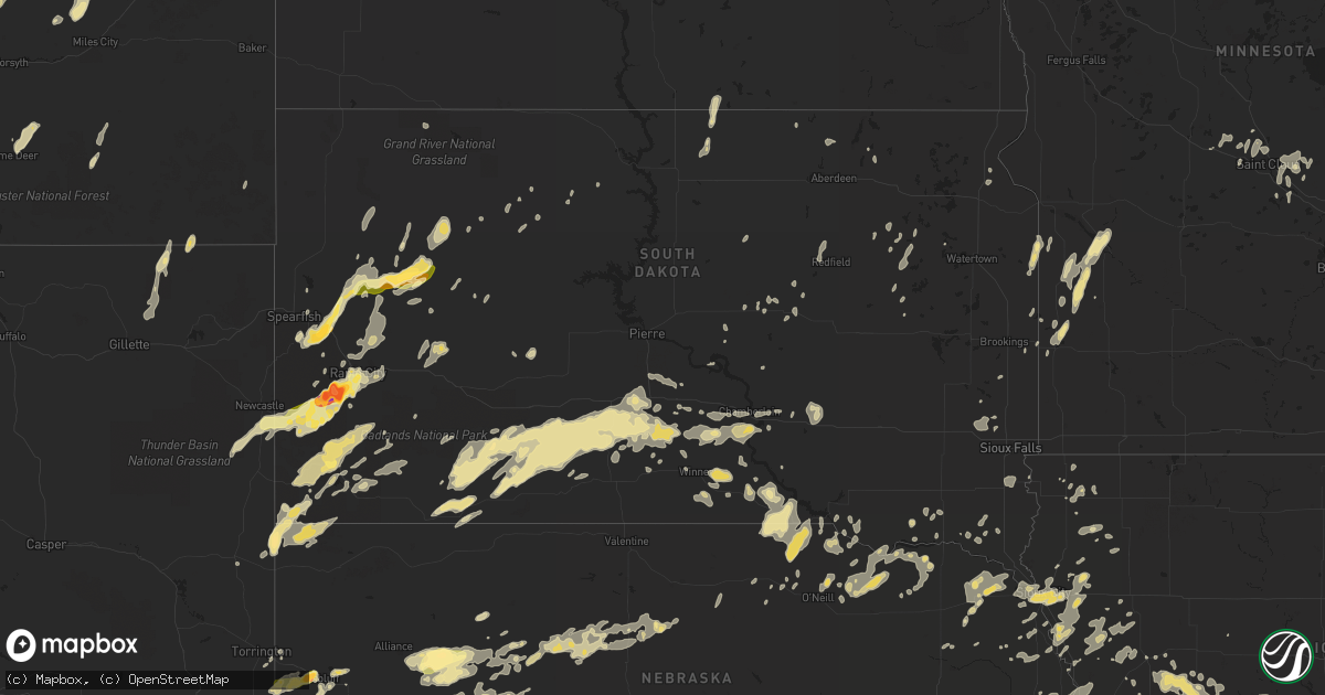 Hail map in South Dakota on July 27, 2015