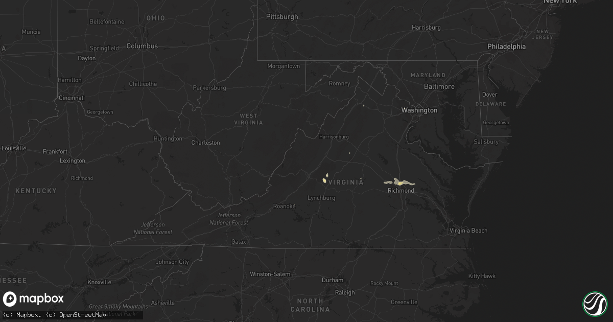 Hail map in Virginia on July 27, 2015