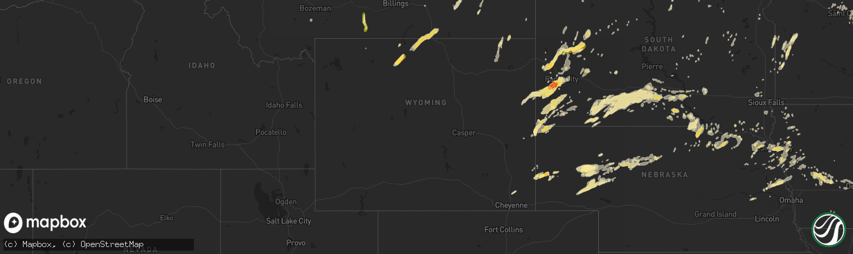 Hail map in Wyoming on July 27, 2015