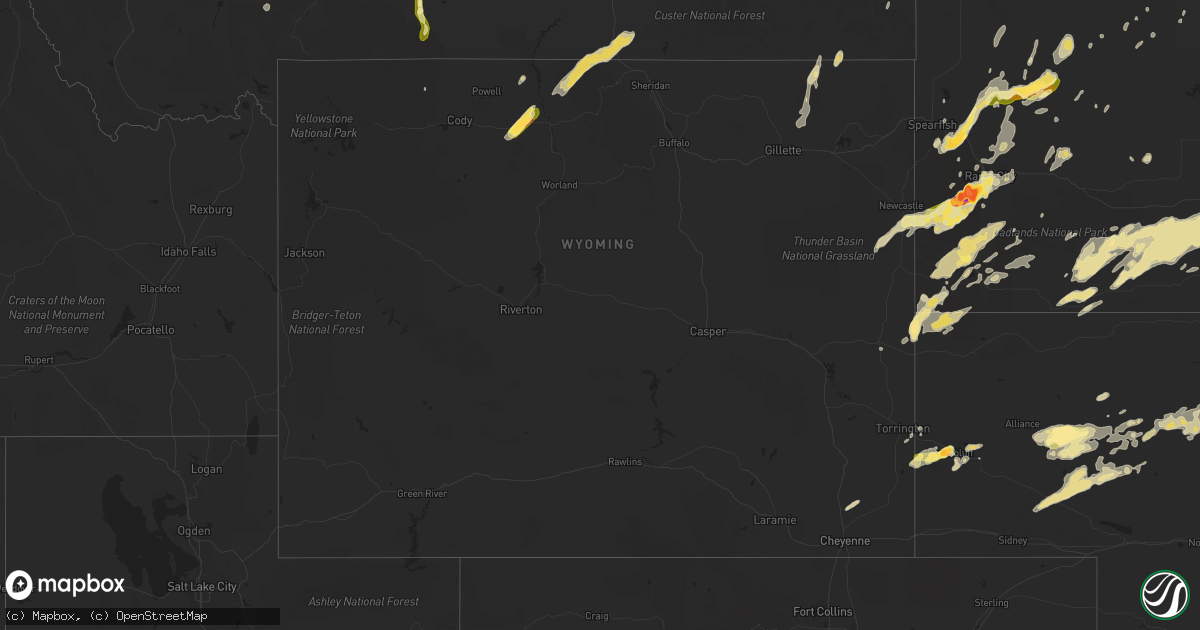 Hail map in Wyoming on July 27, 2015