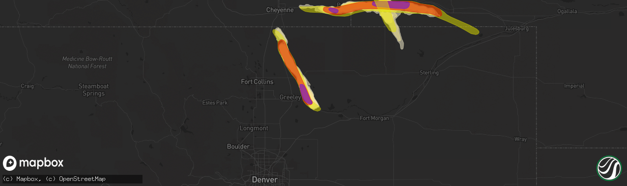 Hail map in Gill, CO on July 27, 2016