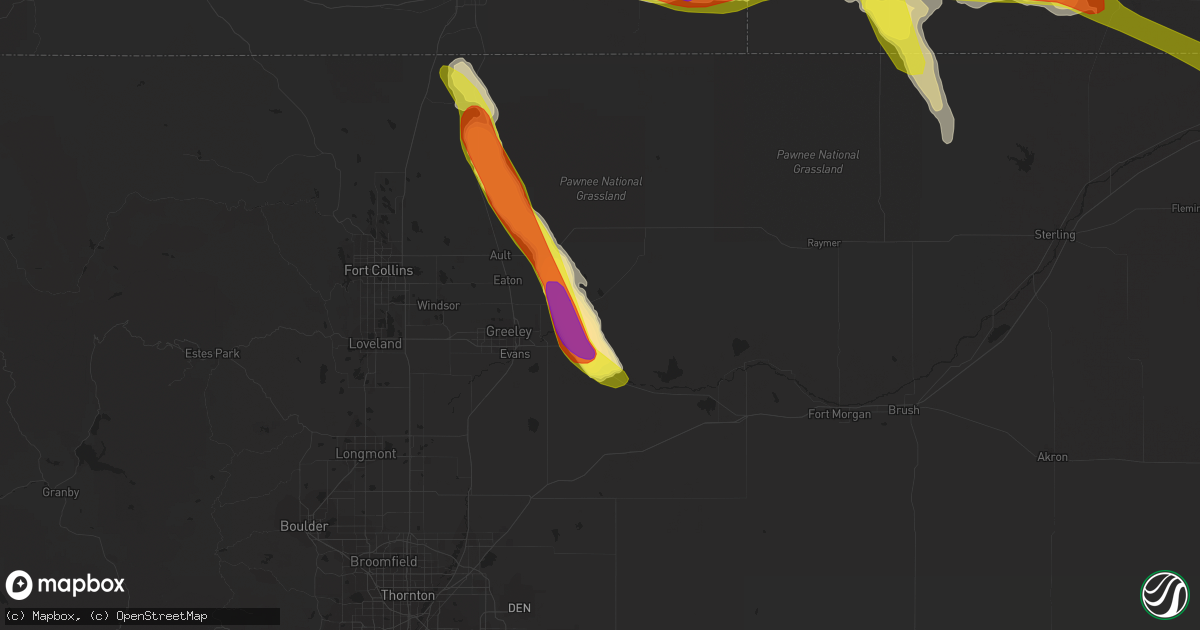 Hail map in Gill, CO on July 27, 2016