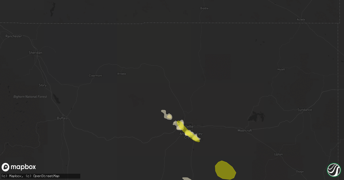 Hail map in Gillette, WY on July 27, 2016