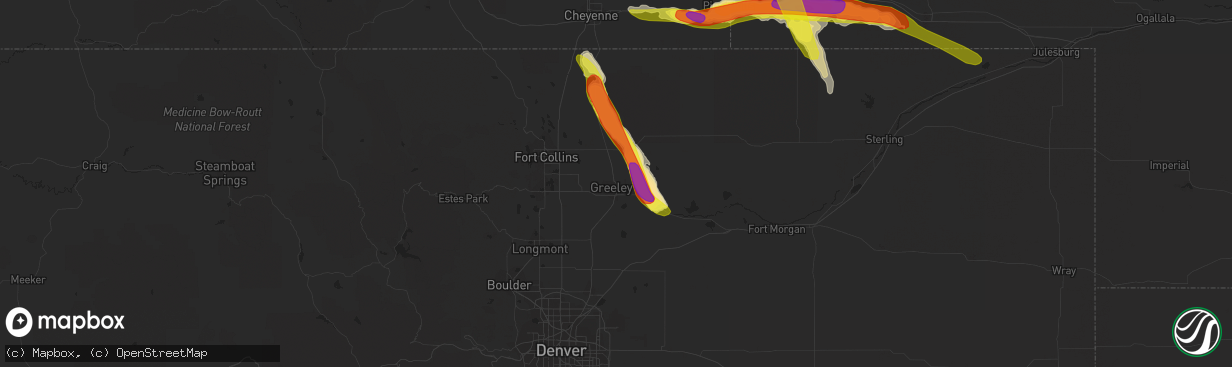 Hail map in Greeley, CO on July 27, 2016